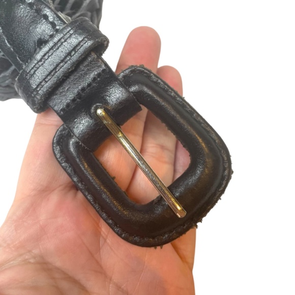 Black Leather Braided Belt - Picture 2 of 7